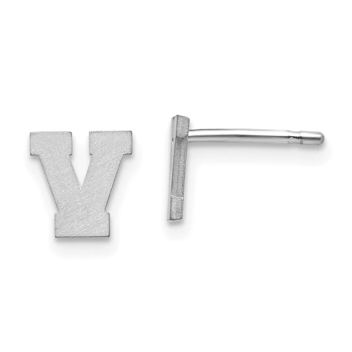 10XNE45W-V 10K White Gold Brushed Initial Letter V Post Earrings