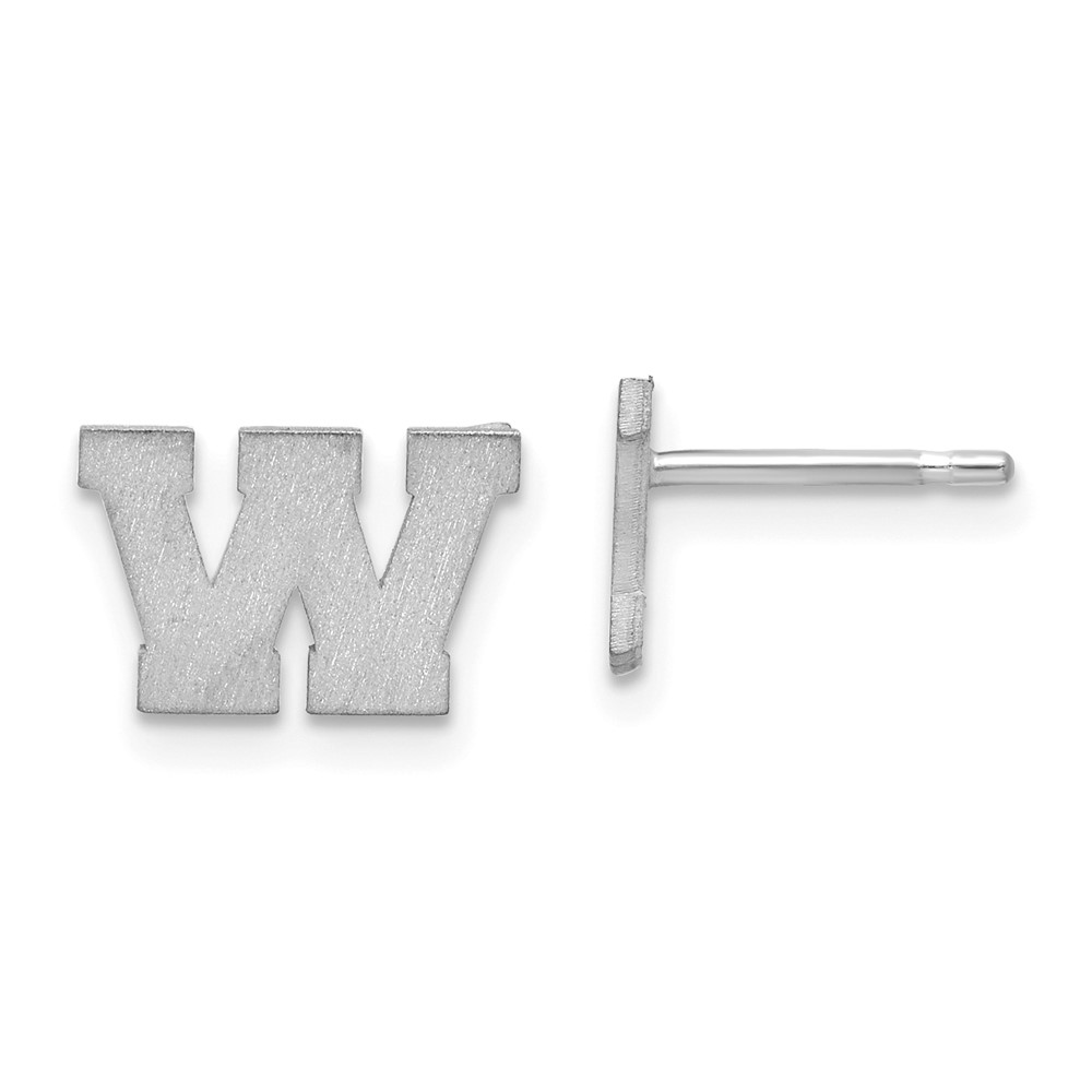 10XNE45W-W 10K White Gold Brushed Initial Letter W Post Earrings