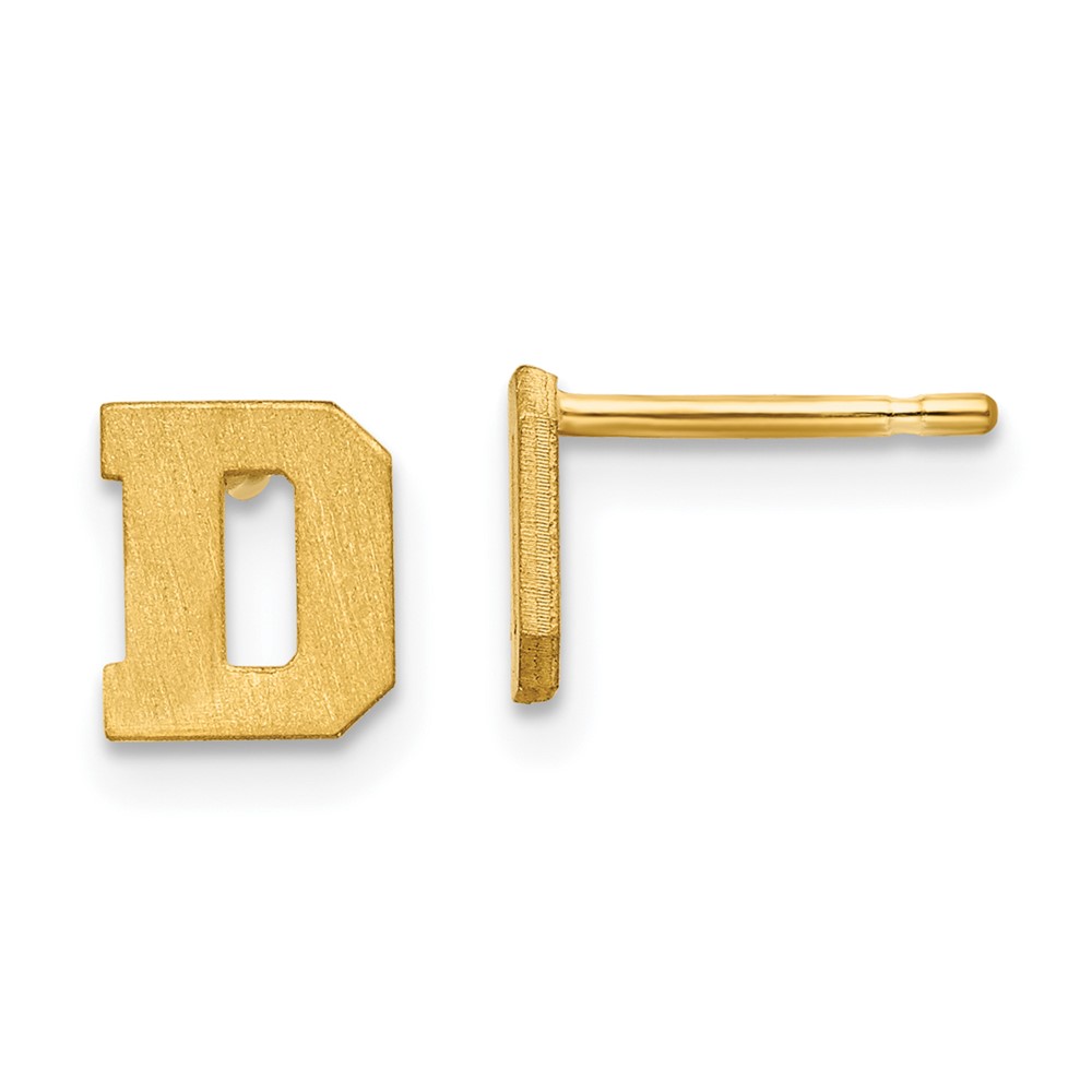 10XNE45Y-D 10K Yellow Gold Brushed Initial Letter D Post Earrings