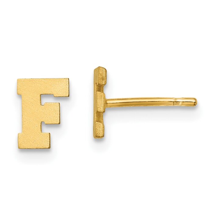 10XNE45Y-F 10K Yellow Gold Brushed Initial Letter F Post Earrings