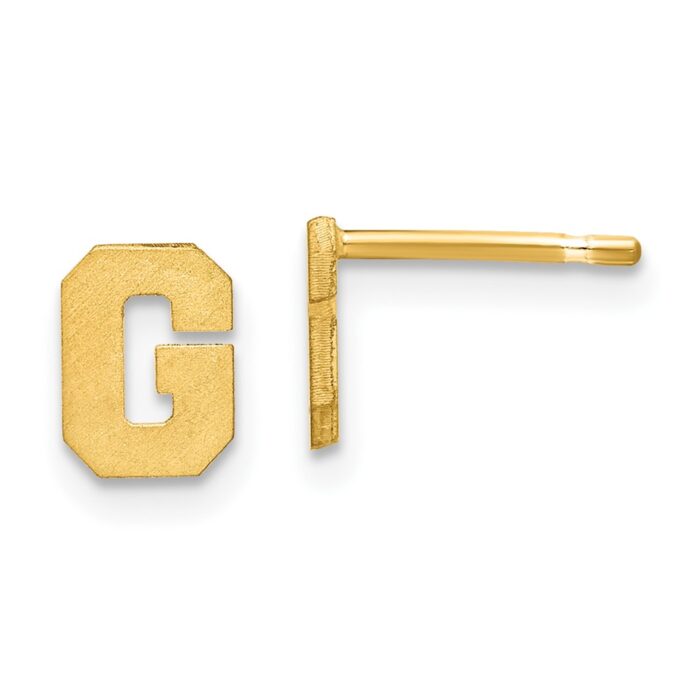 10XNE45Y-G 10K Yellow Gold Brushed Initial Letter G Post Earrings