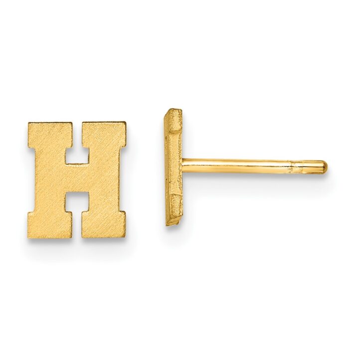 10XNE45Y-H 10K Yellow Gold Brushed Initial Letter H Post Earrings