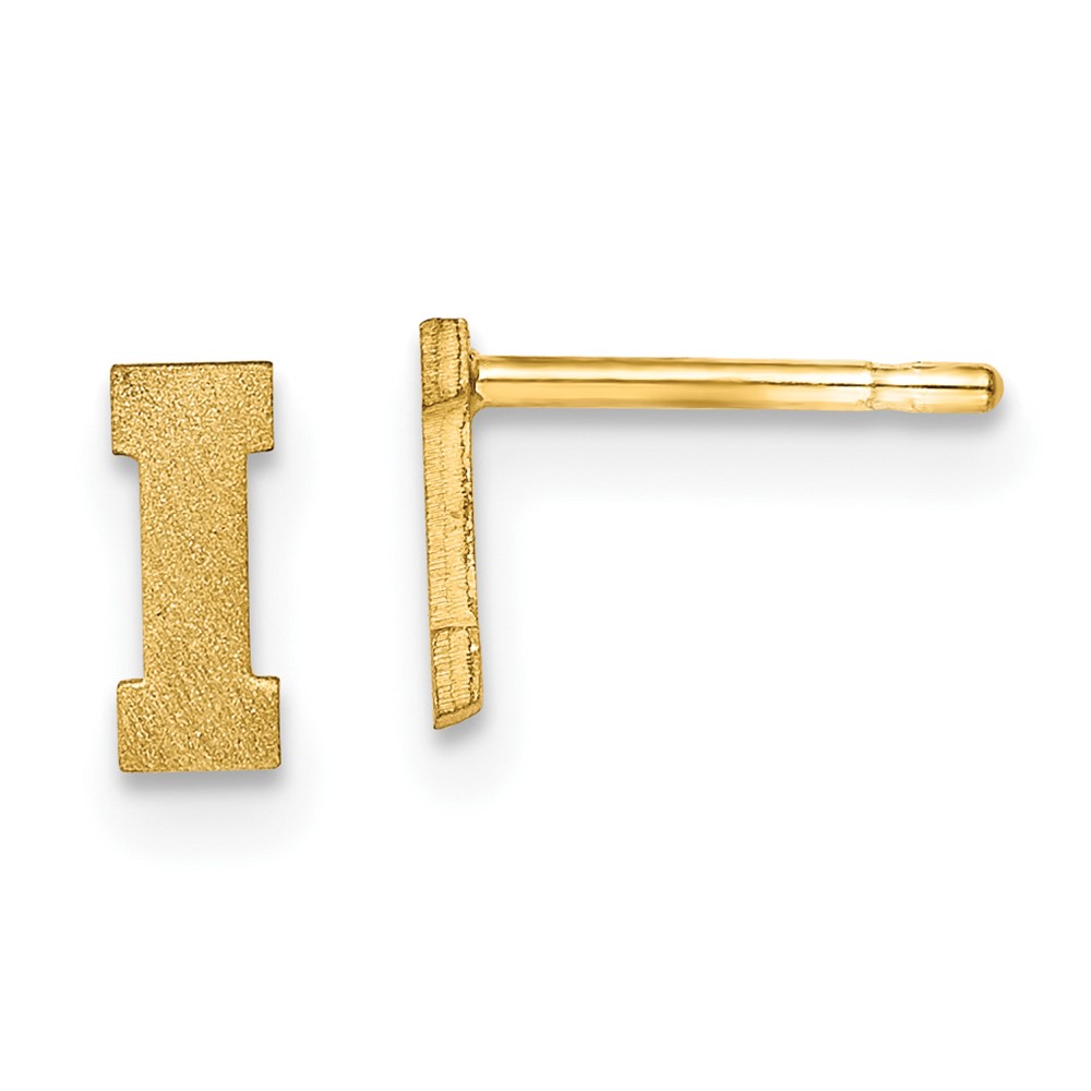 10XNE45Y-I 10K Yellow Gold Brushed Initial Letter I Post Earrings