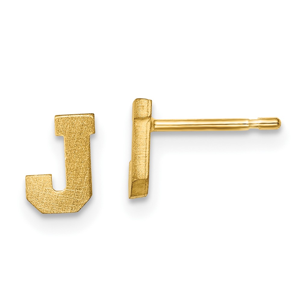 10XNE45Y-J 10K Yellow Gold Brushed Initial Letter J Post Earrings