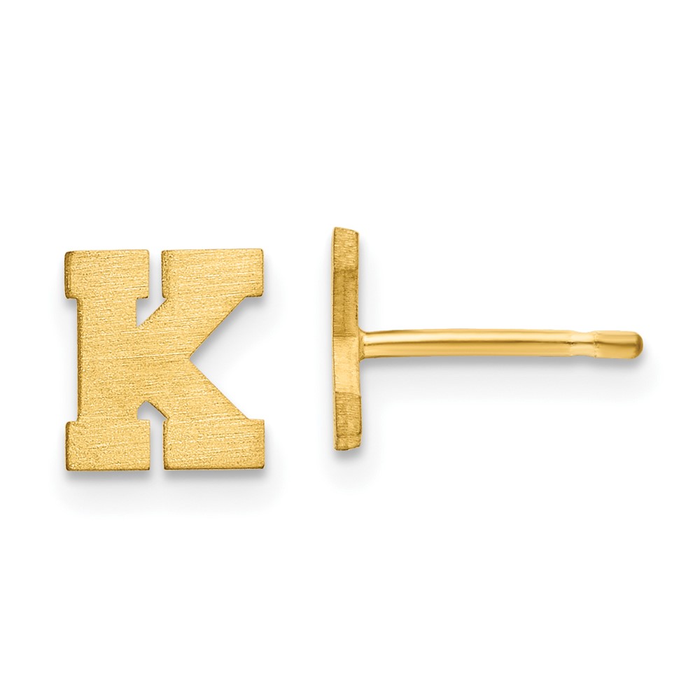 10XNE45Y-K 10K Yellow Gold Brushed Initial Letter K Post Earrings