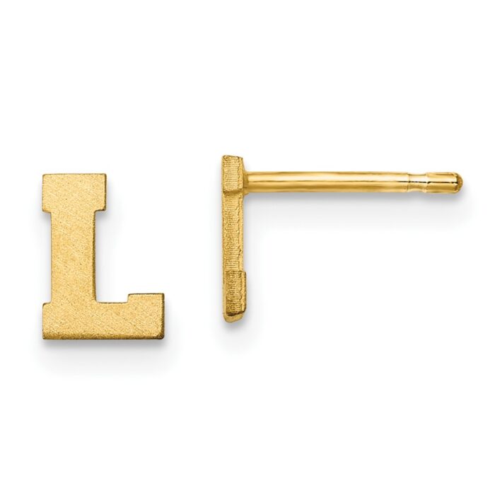 10XNE45Y-L 10K Yellow Gold Brushed Initial Letter L Post Earrings