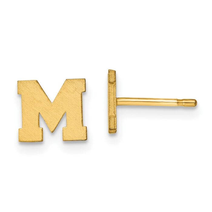 10XNE45Y-M 10K Yellow Gold Brushed Initial Letter M Post Earrings