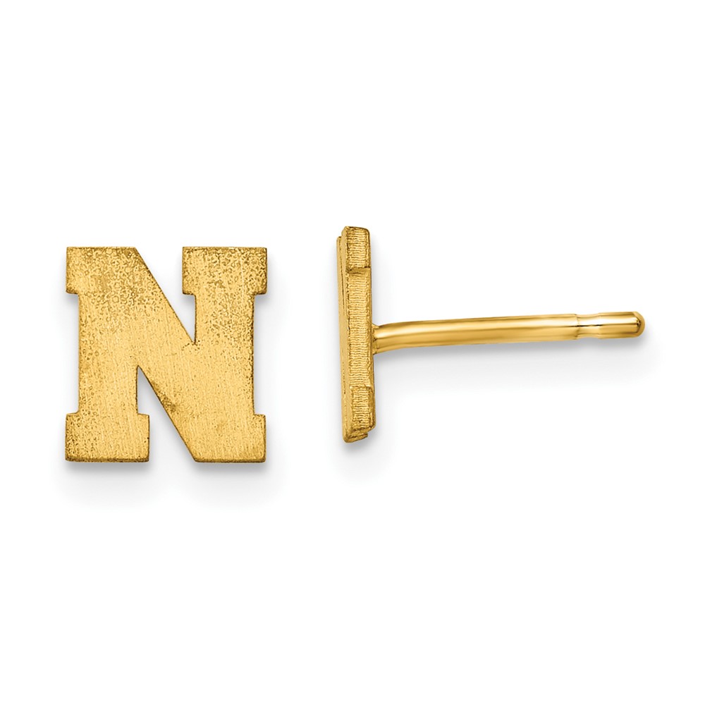 10XNE45Y-N 10K Yellow Gold Brushed Initial Letter N Post Earrings