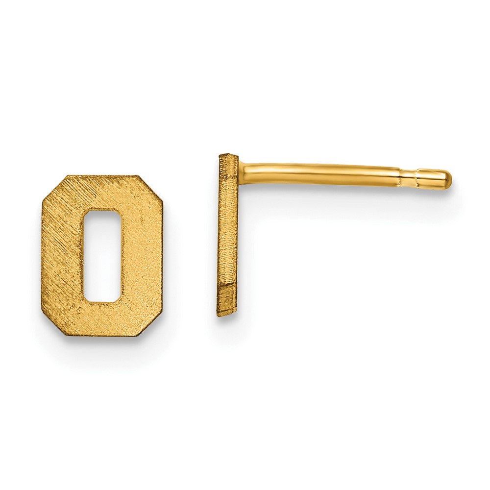 10XNE45Y-O 10K Yellow Gold Brushed Initial Letter O Post Earrings