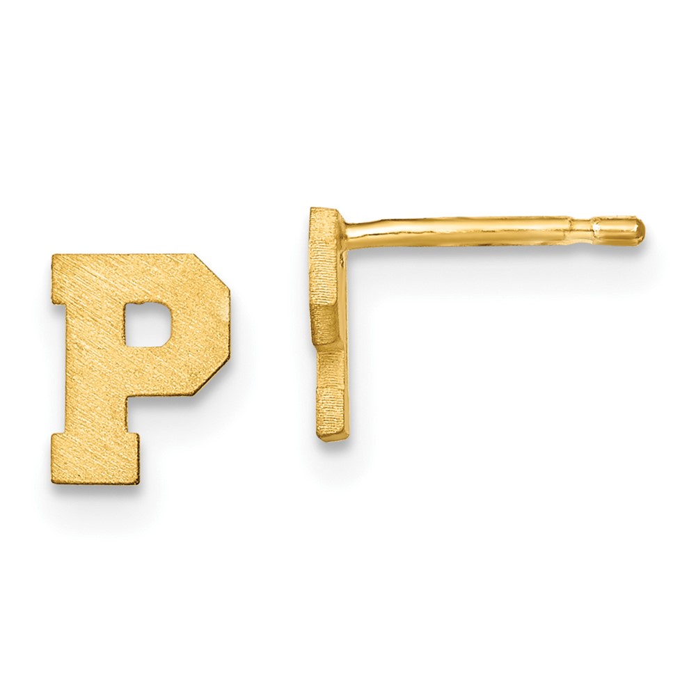 10XNE45Y-P 10K Yellow Gold Brushed Initial Letter P Post Earrings