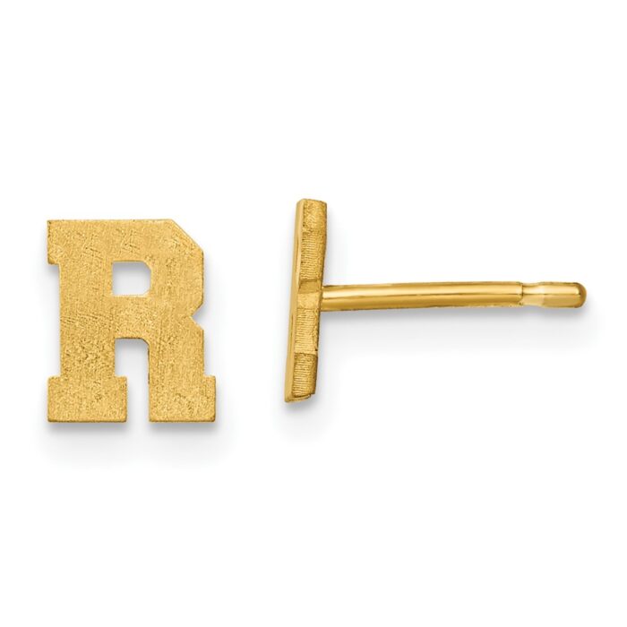 10XNE45Y-R 10K Yellow Gold Brushed Initial Letter R Post Earrings