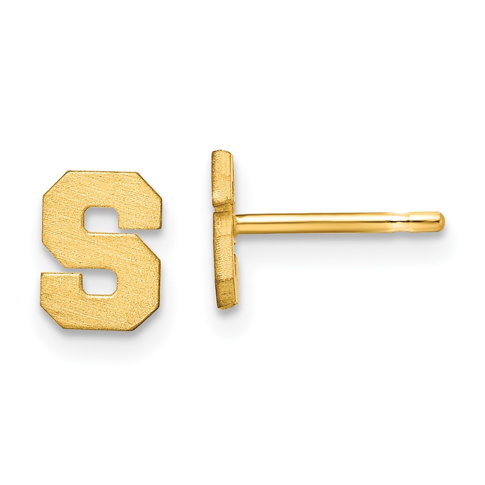 10XNE45Y-S 10K Yellow Gold Brushed Initial Letter S Post Earrings