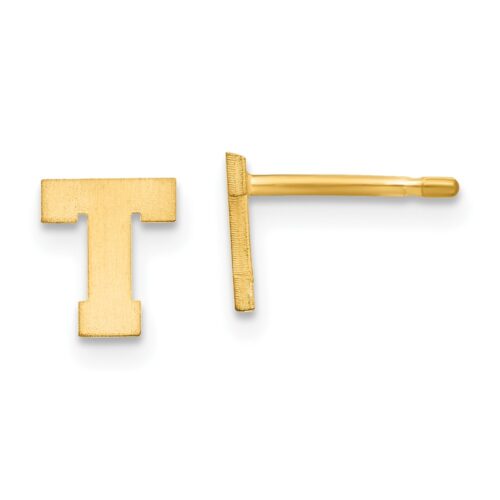 10XNE45Y-T 10K Yellow Gold Brushed Initial Letter T Post Earrings