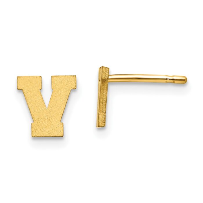 10XNE45Y-V 10K Yellow Gold Brushed Initial Letter V Post Earrings