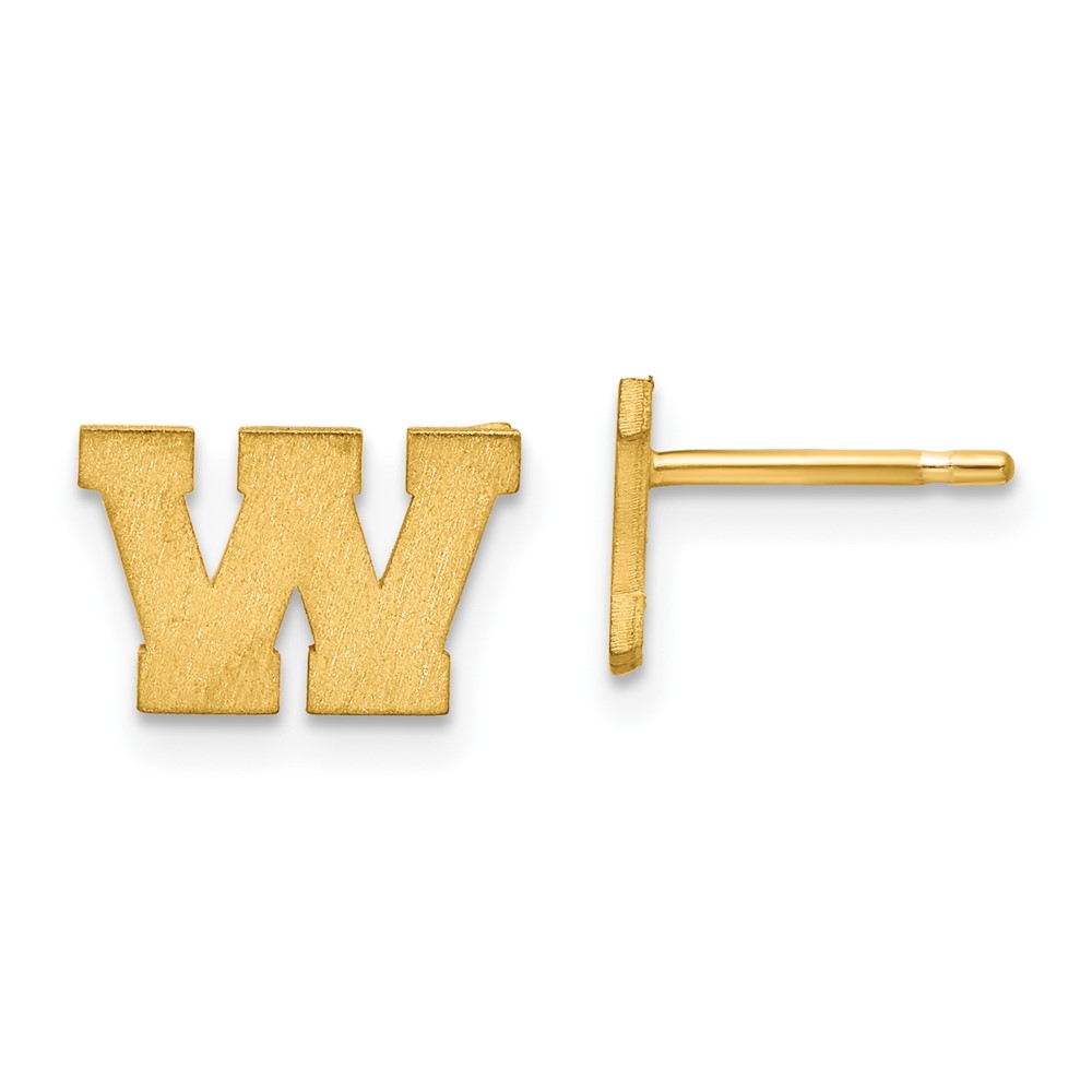 10XNE45Y-W 10K Yellow Gold Brushed Initial Letter W Post Earrings