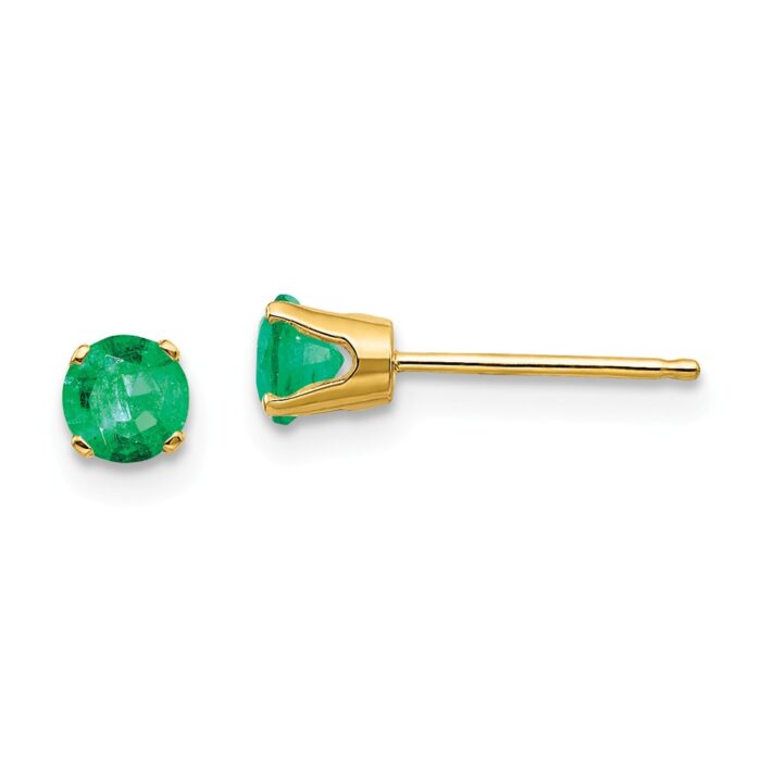 4 mm 14K Yellow Gold May & Emerald Post Earrings, Pair