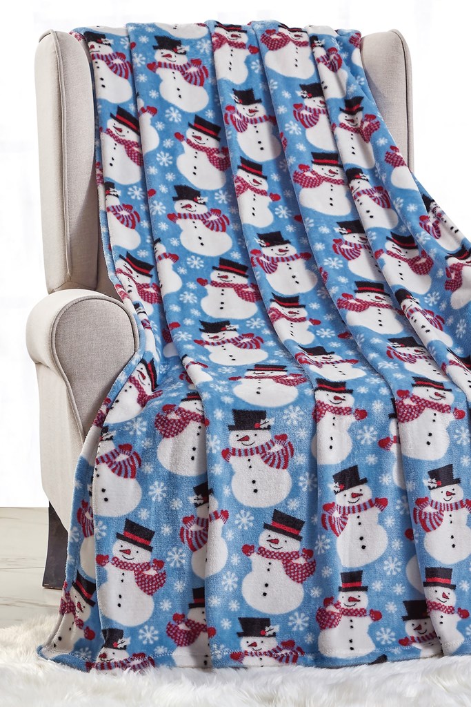 50 x 60 in. Blue Christmas Snowman Holiday Throw Blanket, Multi Color