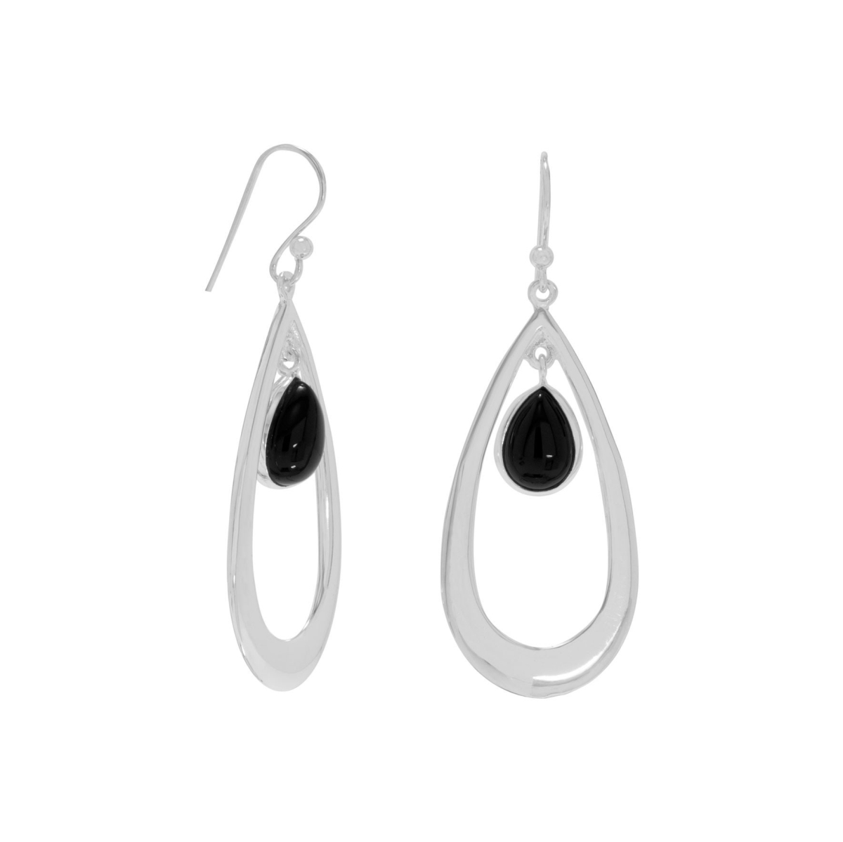 64462 Sterling Silver Black Onyx Drop French Wire Earrings