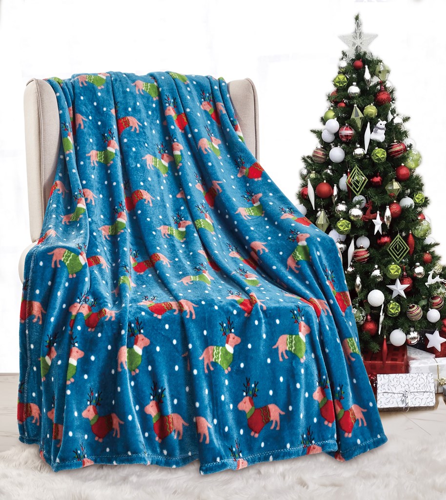 653466014083 50 x 60 in. Christmas Dogs Holiday Throw Blanket, Multi Color