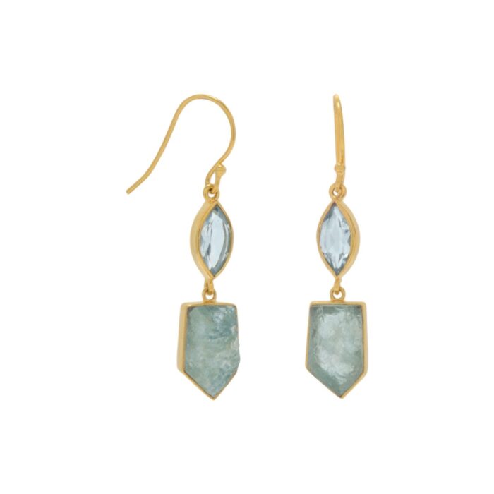 66208 14K Yellow Gold Plated Sterling Silver Dangling Blue Topaz & Aquamarine Drop Earrings