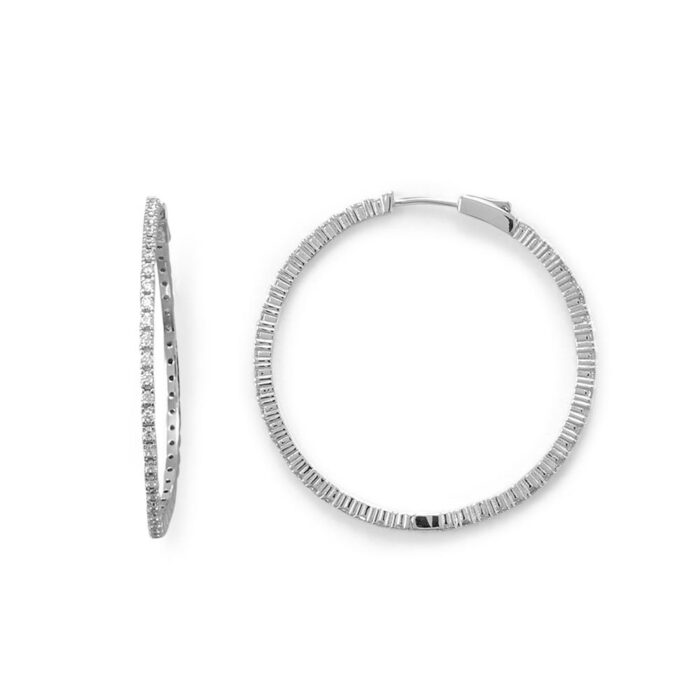 66408 40 mm Sterling Silver Cubic Zirconia Hoop Earrings