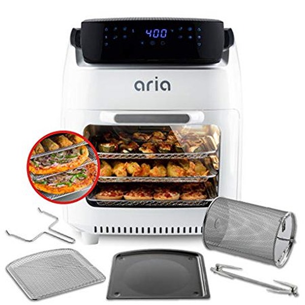 AR-AAW-906 10 qt. Stainless Steel Air Fryer with Touch Screen Premium Accessory Set & Recipe Book, White