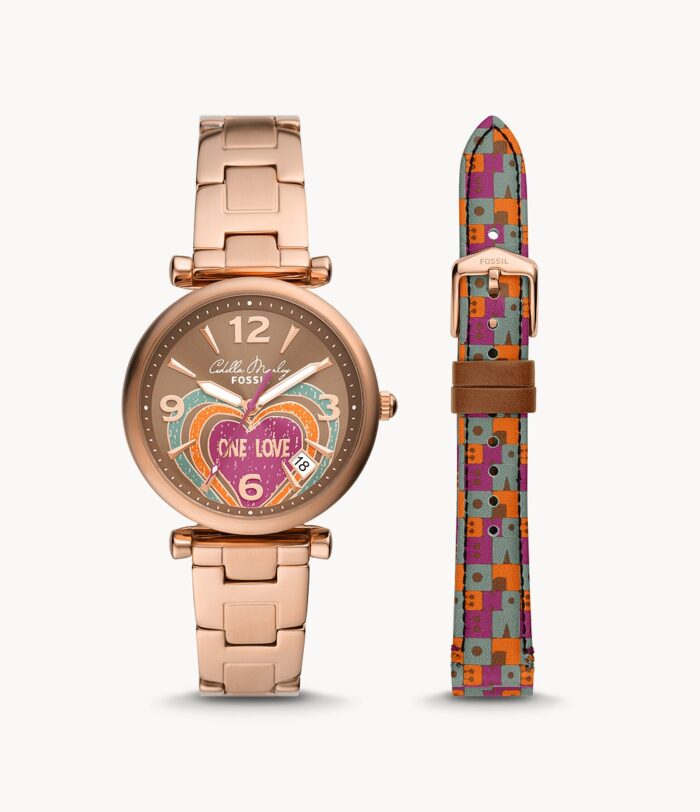 Cedella Marley X Fossil International Women's Day Limited Edition Carlie Three-Hand Date Interchangeable Strap Set