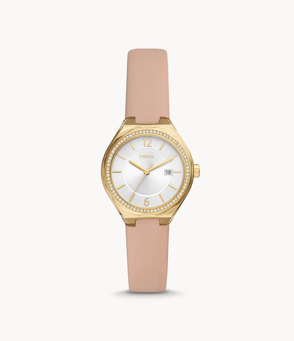 Eevie Three-Hand Date Pink Leather Watch