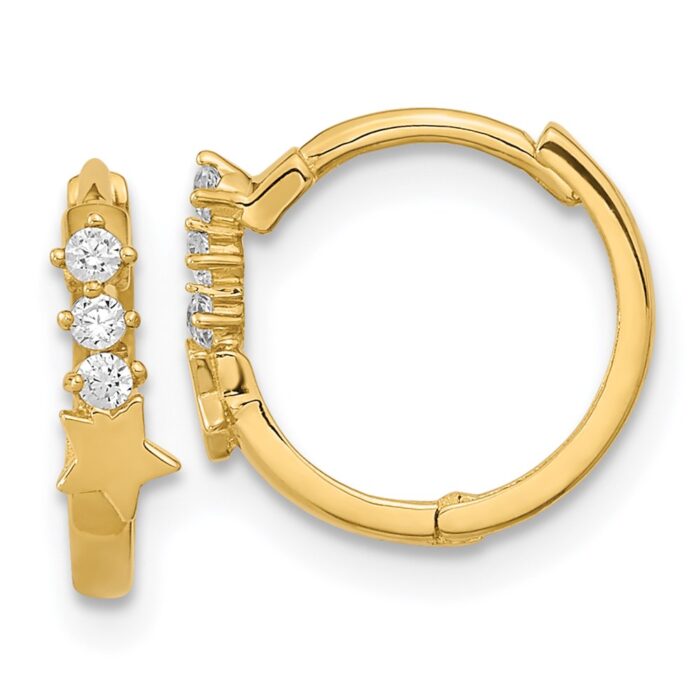 GK924 14K Yellow Gold Madi K CZ Shooting Star Hinged Hoop Earrings