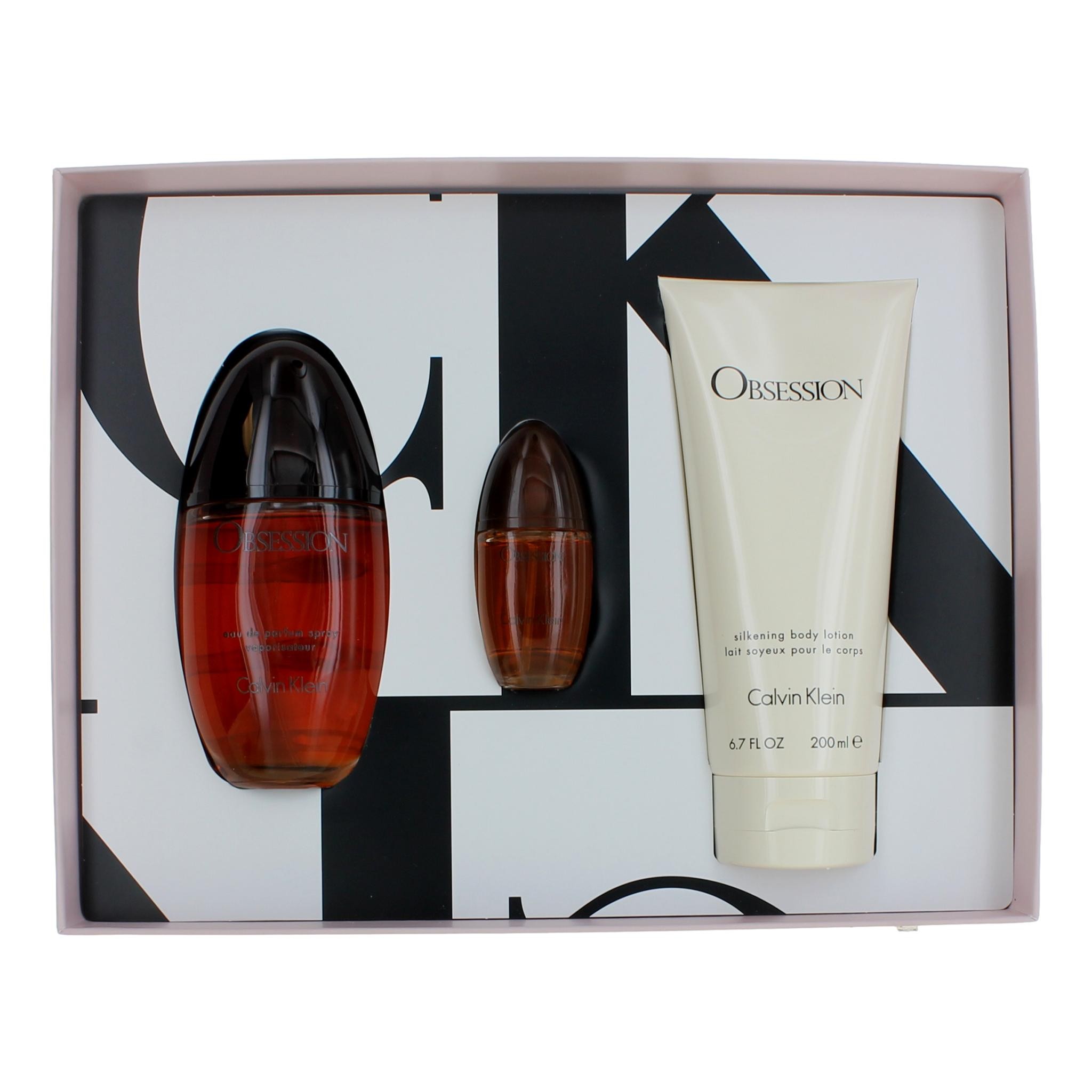 Obsession by Calvin Klein, 3 Piece Gift Set with 3.3 oz for Women