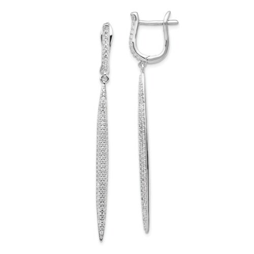 QE15444 Sterling Silver CZ Dangle Bar Leverback Earrings