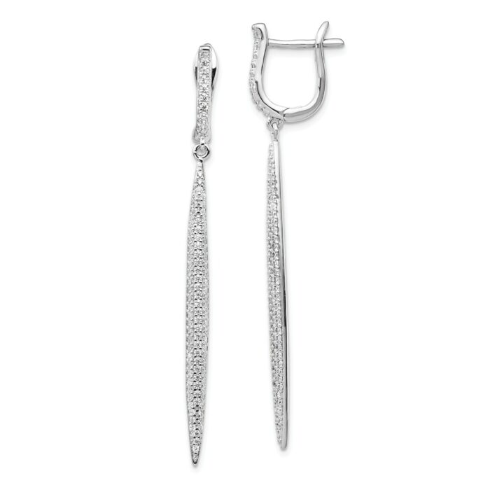 QE15444 Sterling Silver CZ Dangle Bar Leverback Earrings