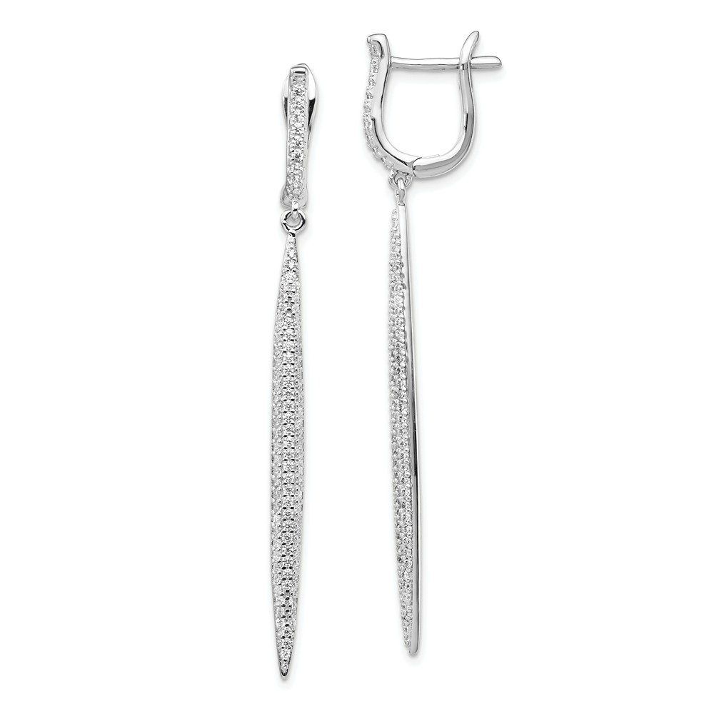 QE15444 Sterling Silver CZ Dangle Bar Leverback Earrings