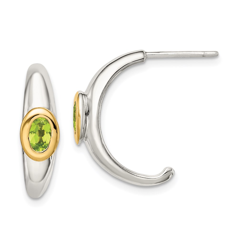 QTC1656 Sterling Silver with 14K Accent Peridot J-hoop Earrings