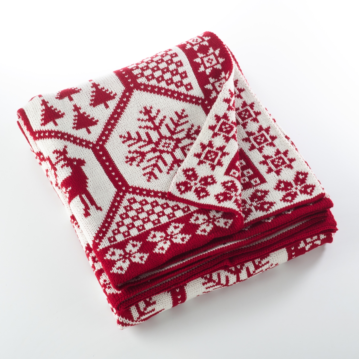 SARO Sevan Collection Christmas Design Knitted Throw Blanket Red