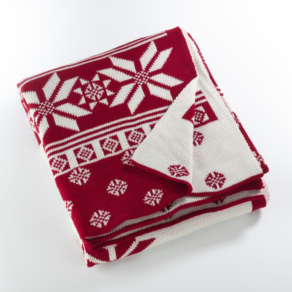 SARO Sevan Collection Knitted Christmas Design Throw Blanket Red