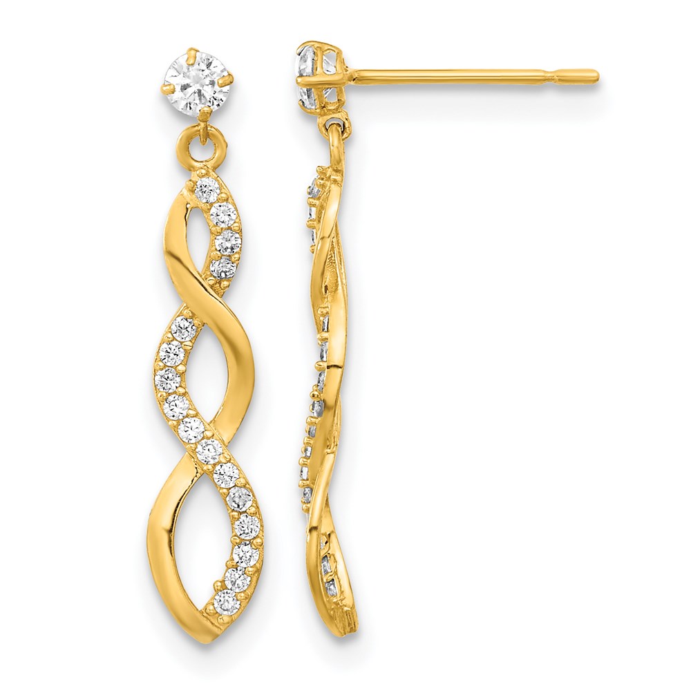 SE2547 14K Yellow Gold Madi K CZ Twisted Dangle Post Earrings