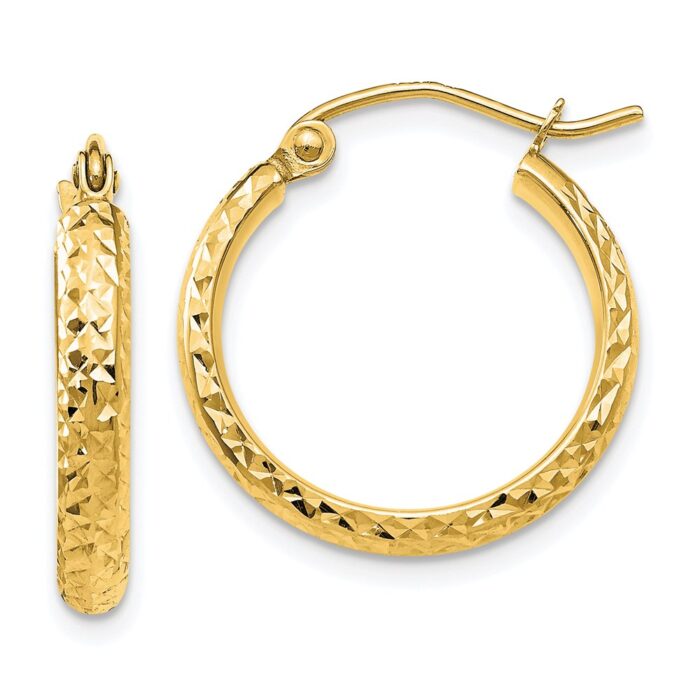 TC793 14K Yellow Gold Diamond-Cut 2.8 x 18 mm Hollow Hoop Earrings