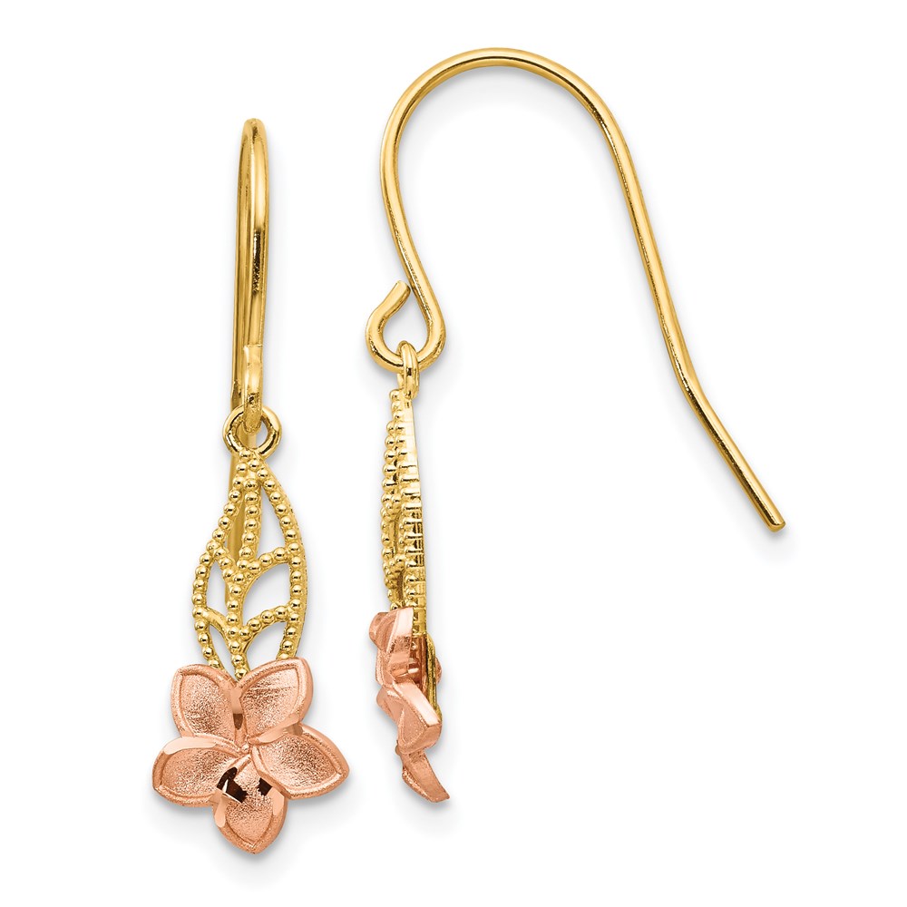 TE613 14K Two-Tone Fancy Plumeria Dangle Earrings