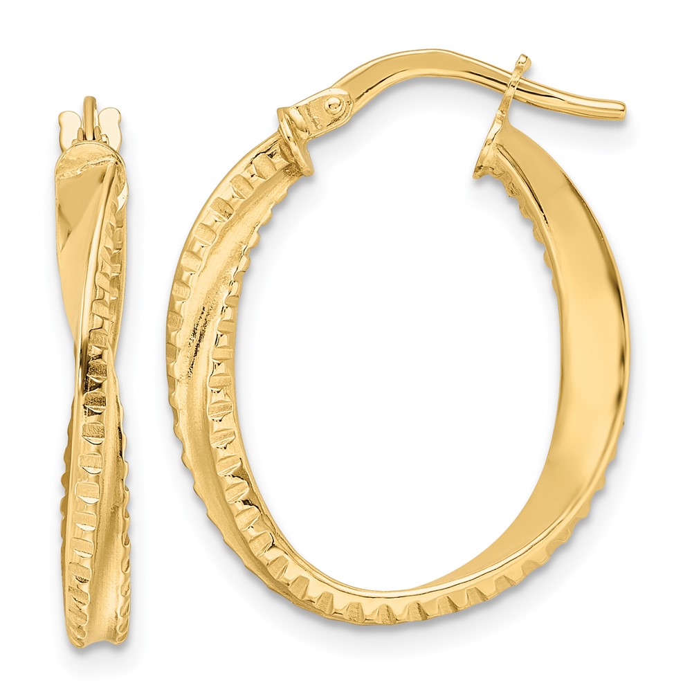 TF2142 14K Polished Twisted Oval Hoop Earrings