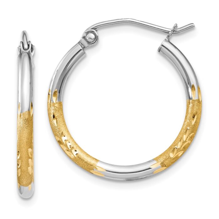 TF315 14K Yellow & Rhodium with 2 mm Satin & Polished Diamond-Cut Hoop Earrings