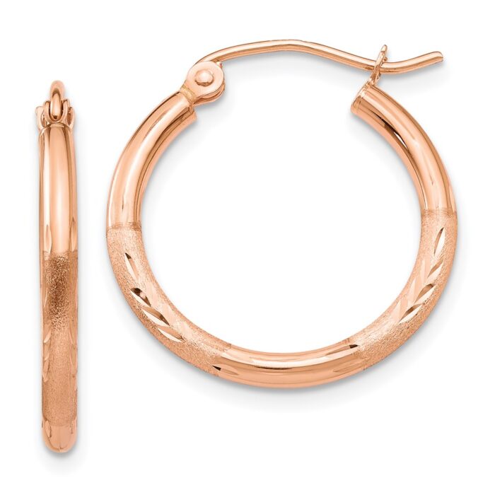 TF756 14K Rose Gold Lightweight Satin Diamond-Cut Hoop Earrings