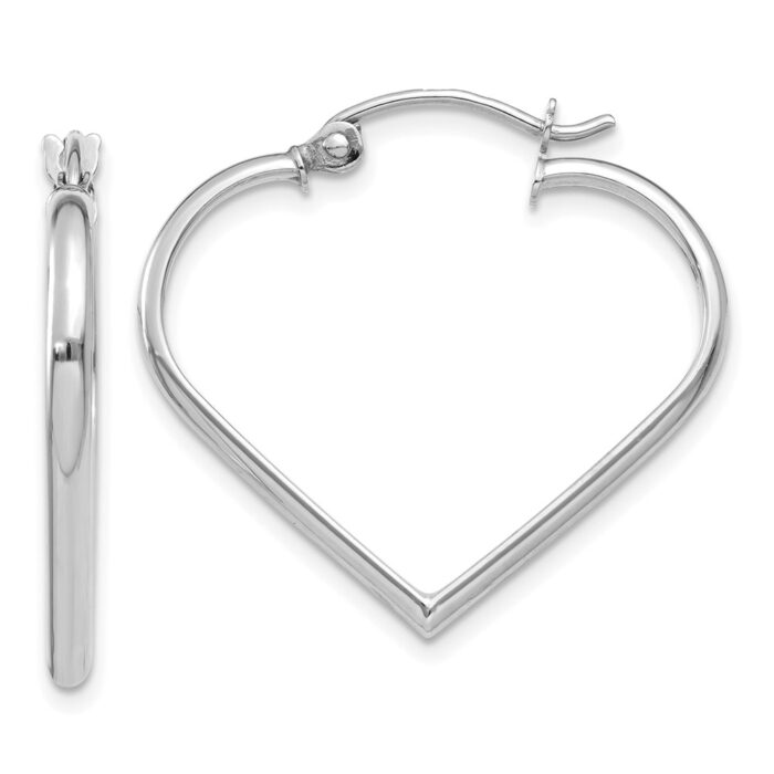 TH288 14K White Gold 2 mm Heart Hoop Earrings