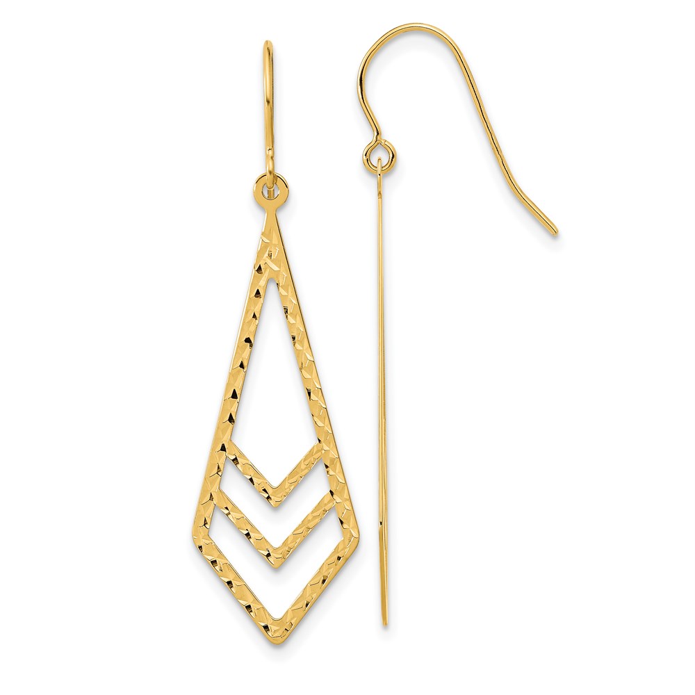 TL1019 14K Yellow Gold Polished & Textured Dangle Earrings