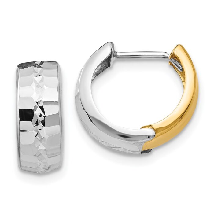 TL553 14K Two-Tone Textured Hinged Hoop Earrings