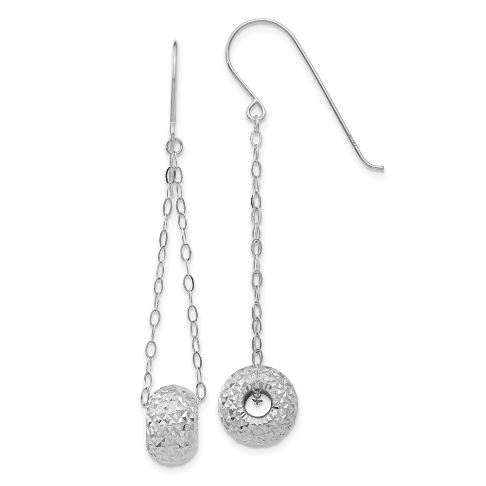 TL929 14K White Gold Chain with Diamond-Cut Puff Donut Bead Earrings