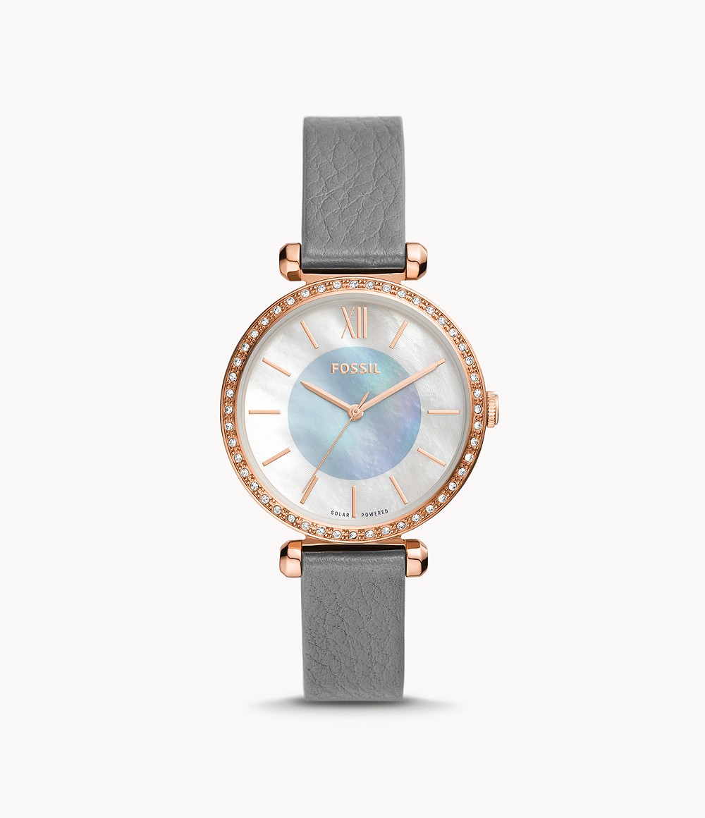 Tillie Solar-Powered Gray Leather Watch