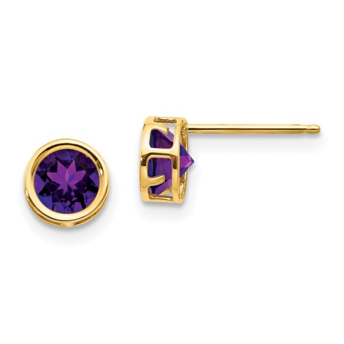 XBE145 14K Yellow Gold 5 mm Bezel Amethyst Stud Earrings