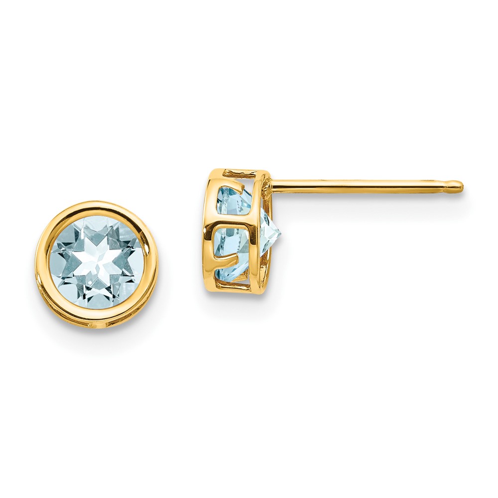 XBE146 14K Yellow Gold 5 mm Bezel Aquamarine Stud Earrings