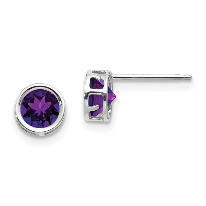 XBE254 14K White Gold 5 mm Bezel Amethyst Stud Earrings